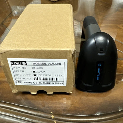 Realinn RL6200 wireless barcode scanner with sleek ergonomic matte design