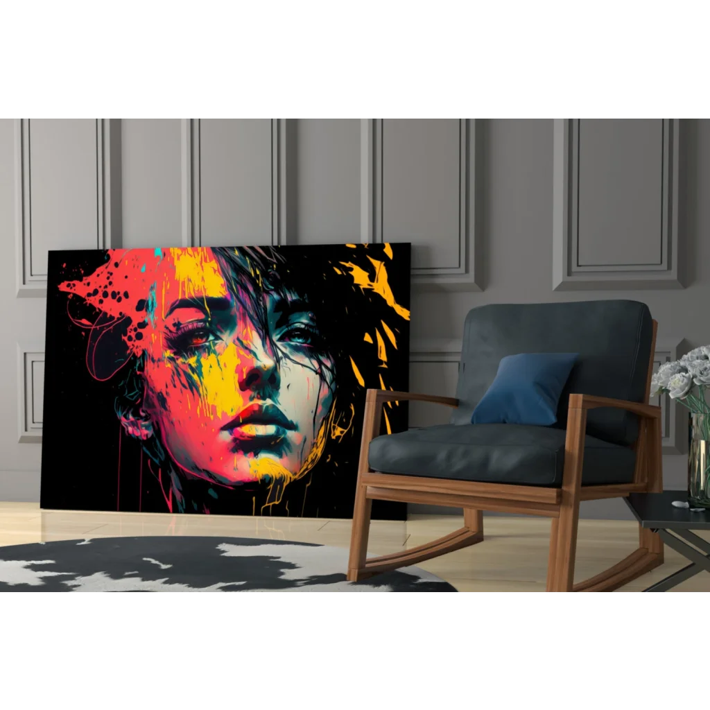 Vibrant bold splash abstract woman portrait canvas wall art