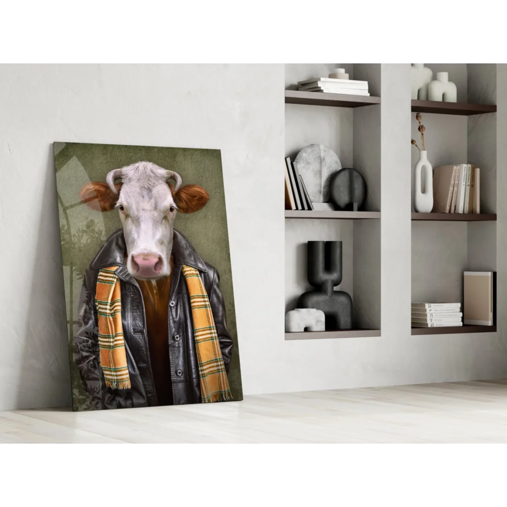 Rebel Cow in Leather Jacket canvas wall art print