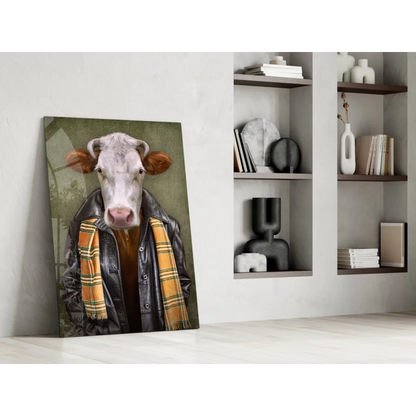 Rebel Cow in Leather Jacket canvas wall art print