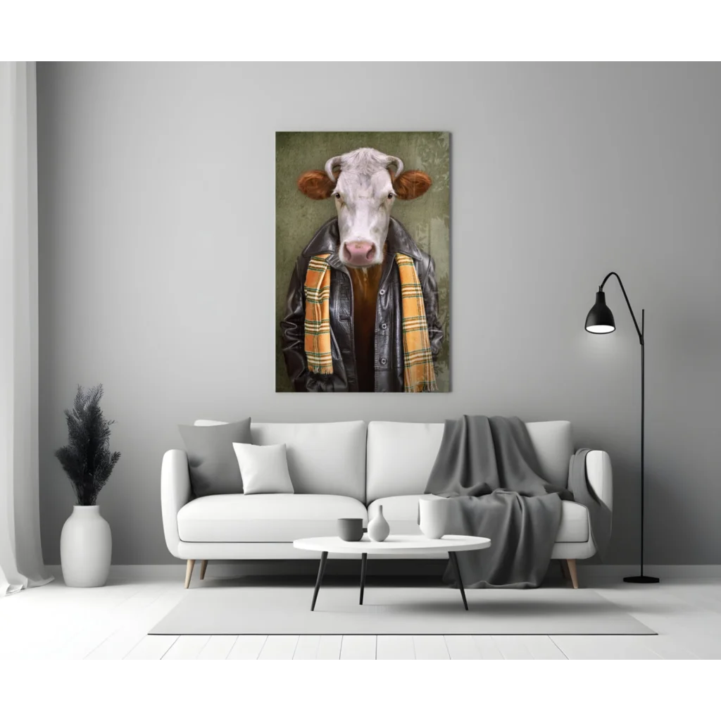 Rebel Cow in Leather Jacket canvas wall art print