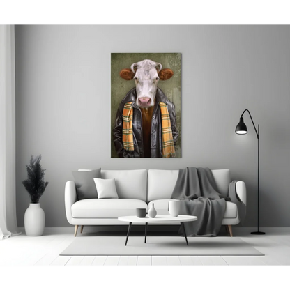 Rebel Cow in Leather Jacket canvas wall art print