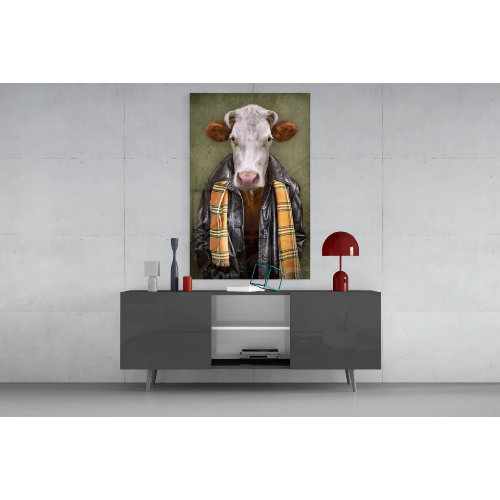Rebel Cow in Leather Jacket canvas wall art print