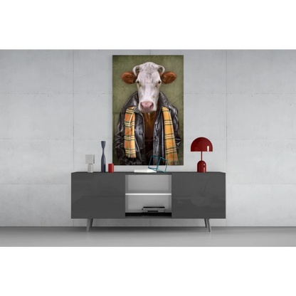 Rebel Cow in Leather Jacket canvas wall art print