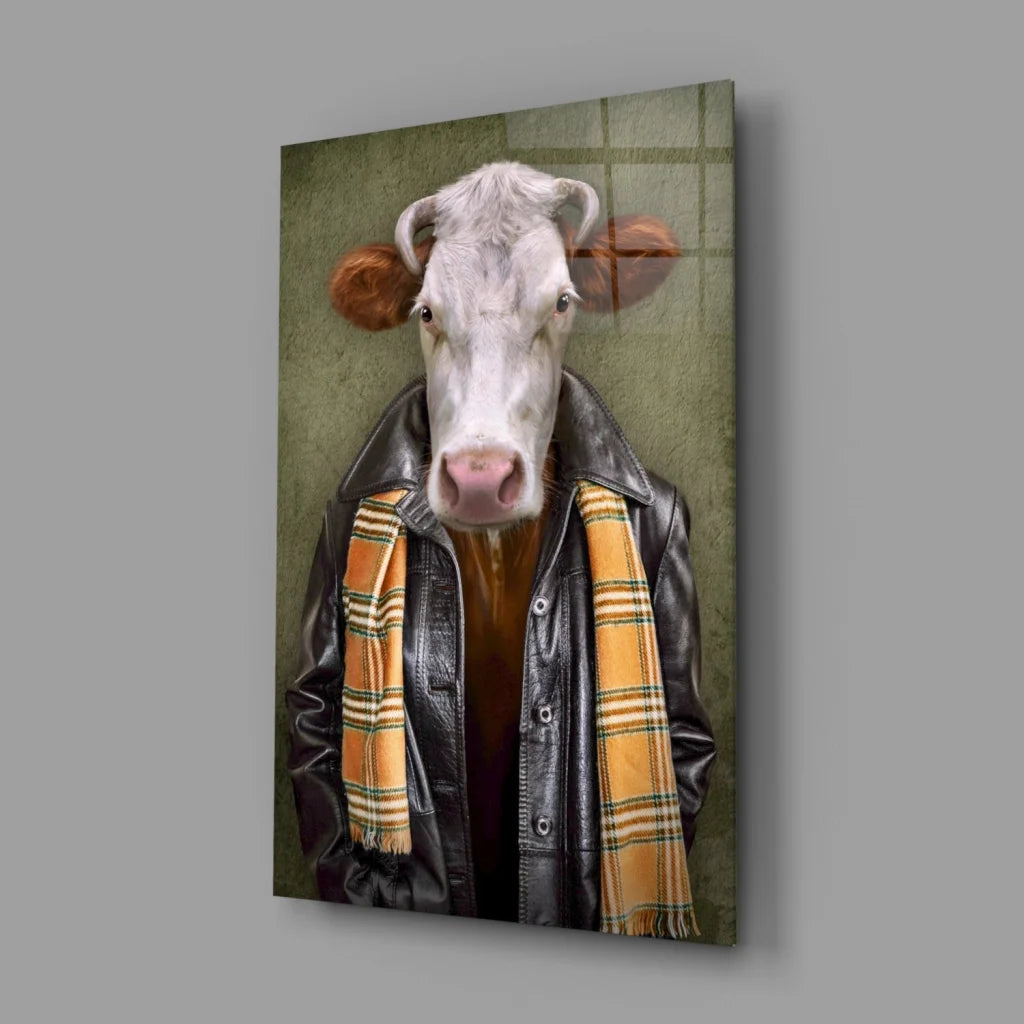 Rebel Cow in Leather Jacket canvas wall art print