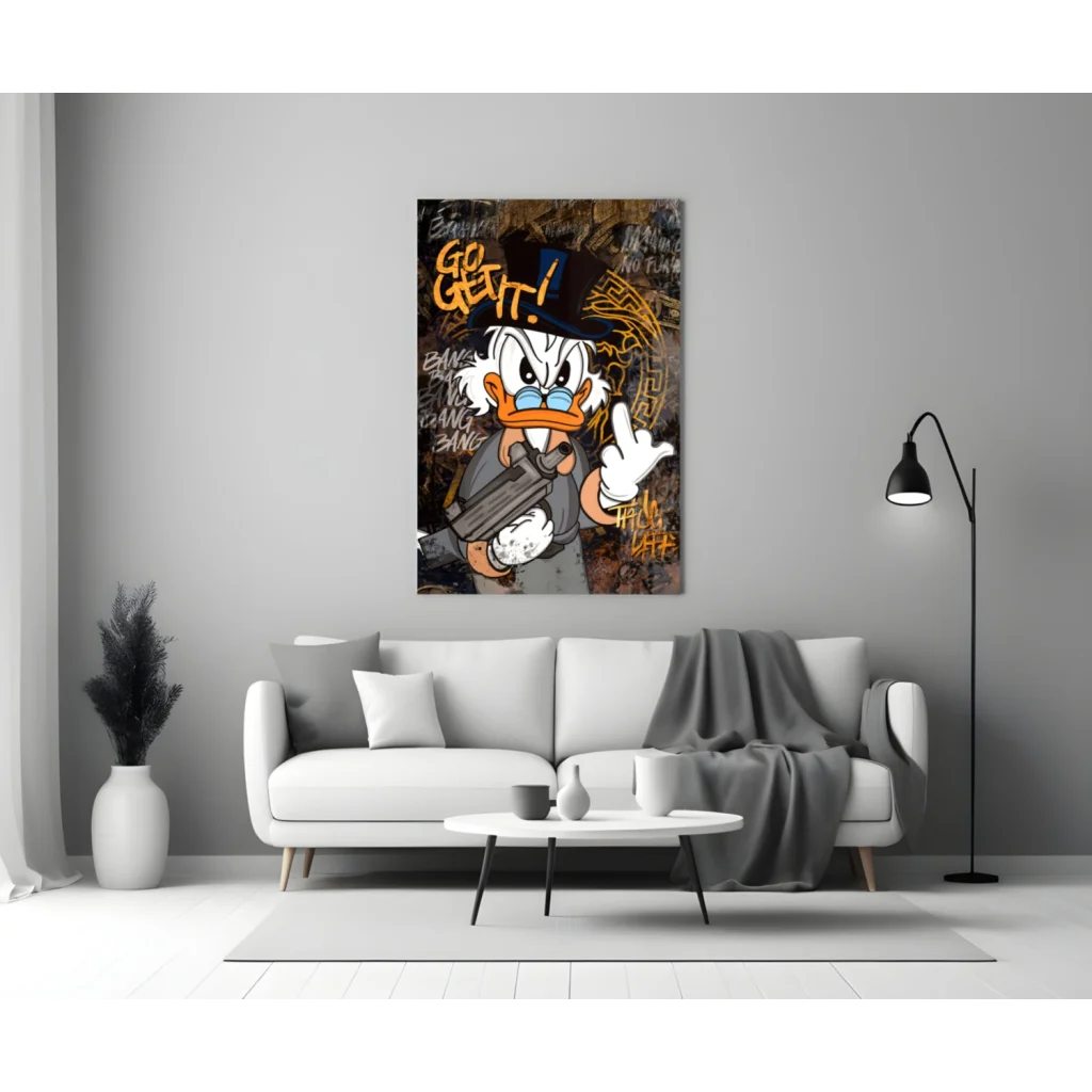 Scrooge McDuck graffiti wall art canvas print with gun and Go Get It