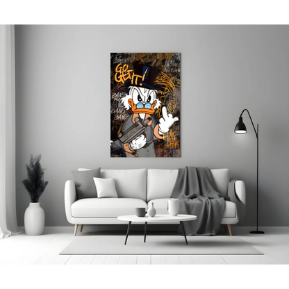 Scrooge McDuck graffiti wall art canvas print with gun and Go Get It