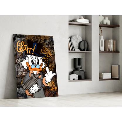 Scrooge McDuck graffiti wall art print with gun and go get it text
