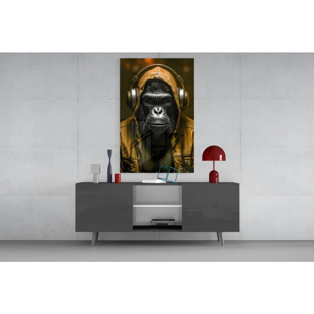 Cool Blue Gorilla in headphones wall art canvas print