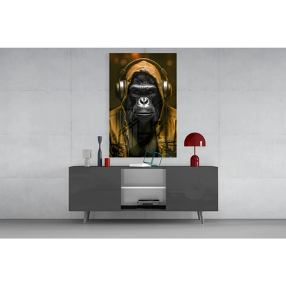 Cool Blue Gorilla in headphones wall art canvas print