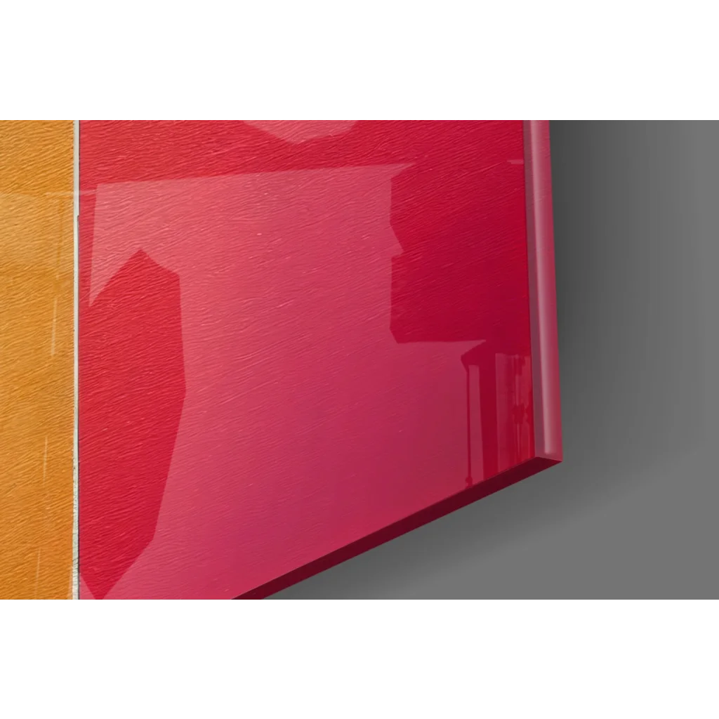 Vibrant red glossy glass wall art with bold striped modern design