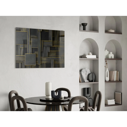Stunning black gold geometric glass wall art panels