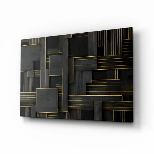 Stunning Black Gold Geometric Glass Wall Art Panels | Insigneart USA | vintageantiquesgifts.com
