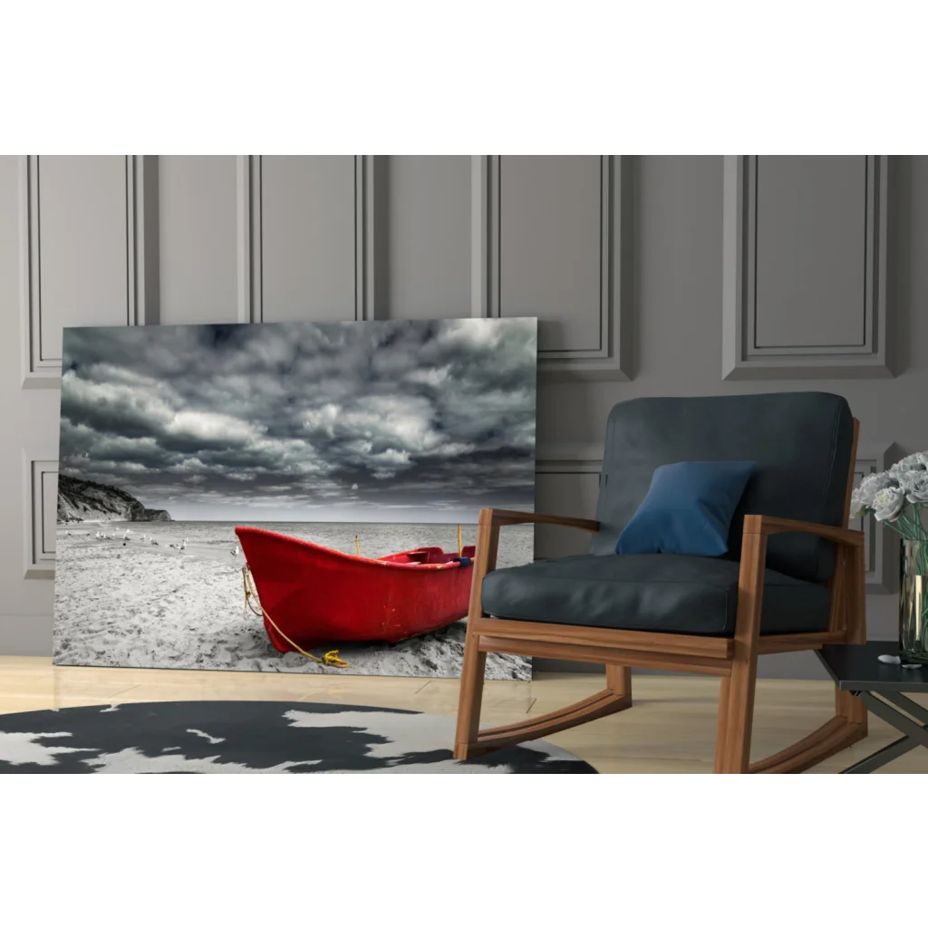Red Boat Beach Storm canvas wall art print of stormy sea