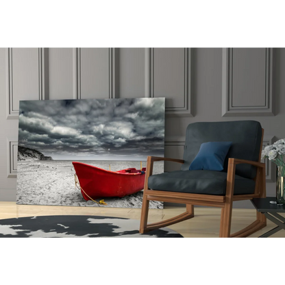 Red Boat Beach Storm canvas wall art print of stormy sea
