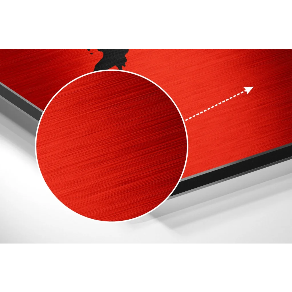 Red brushed aluminium dibond table top with black edge