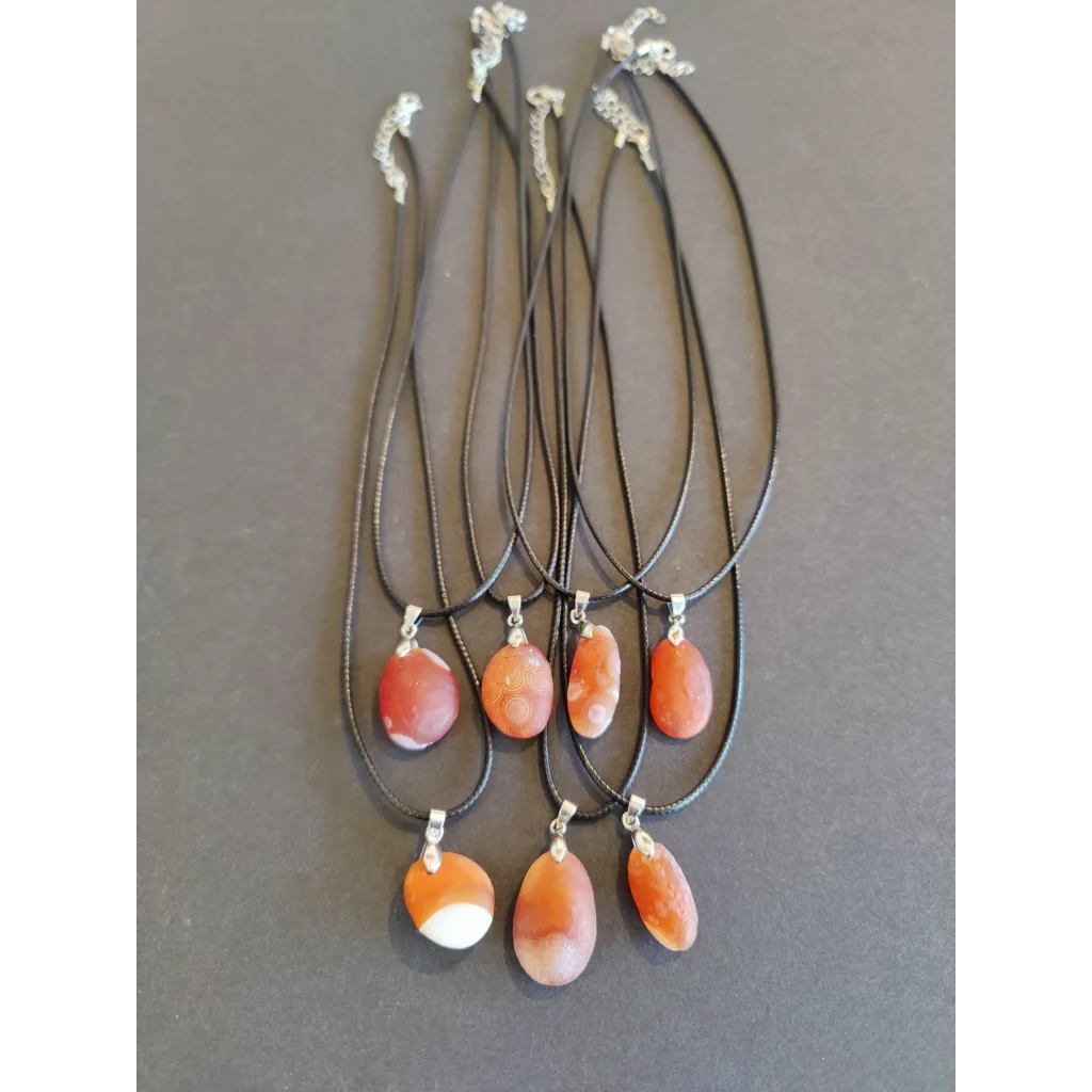 Set of seven Gobi Desert agate pendant black cord necklaces
