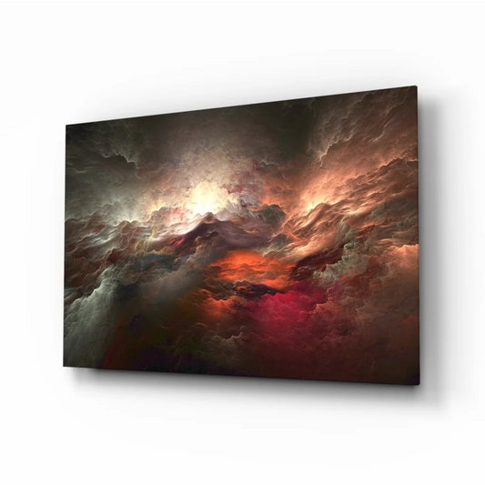 Fiery cosmic nebula canvas wall art with swirling red clouds