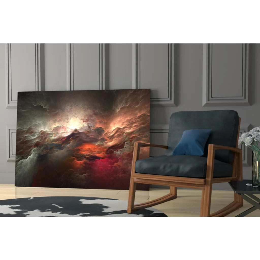 Fiery cosmic nebula canvas wall art with swirling red clouds