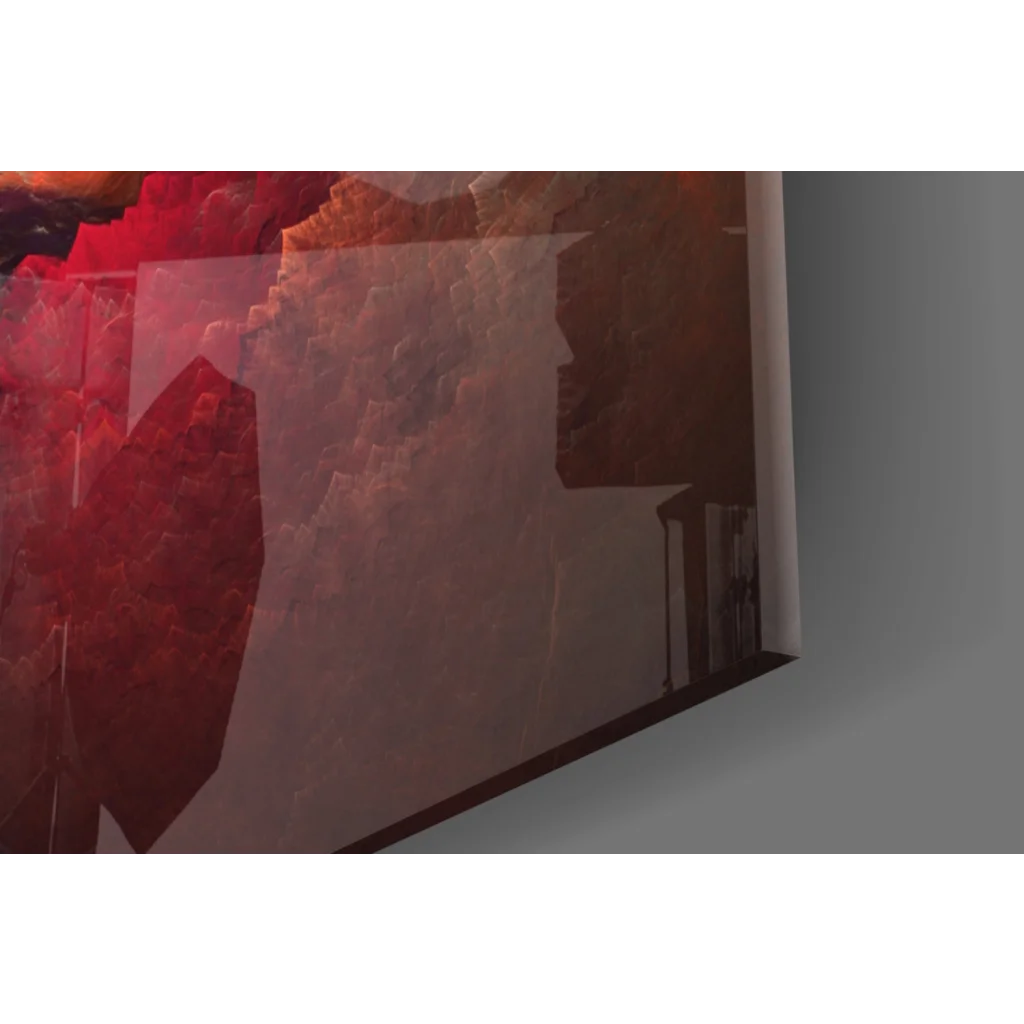 Fiery cosmic nebula wall art with bold red orange geometric shapes on textured background