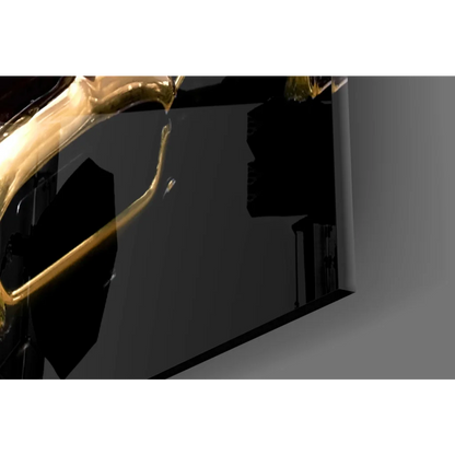 Gleaming gold saxophone in stunning red vintage convertible glass wall art