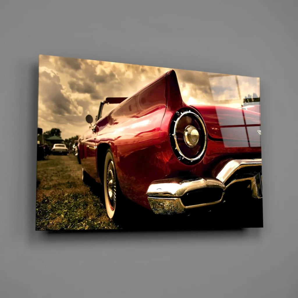 Stunning red vintage convertible glass wall art print