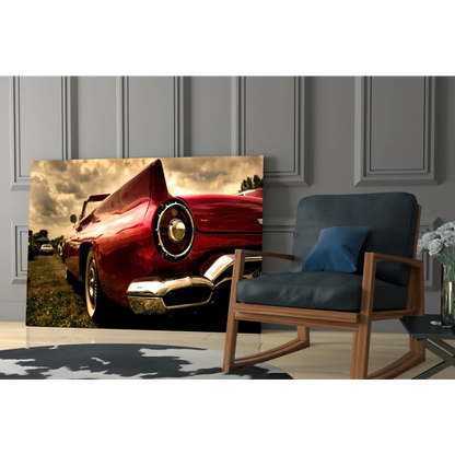 Stunning red vintage convertible glass wall art with chrome accents