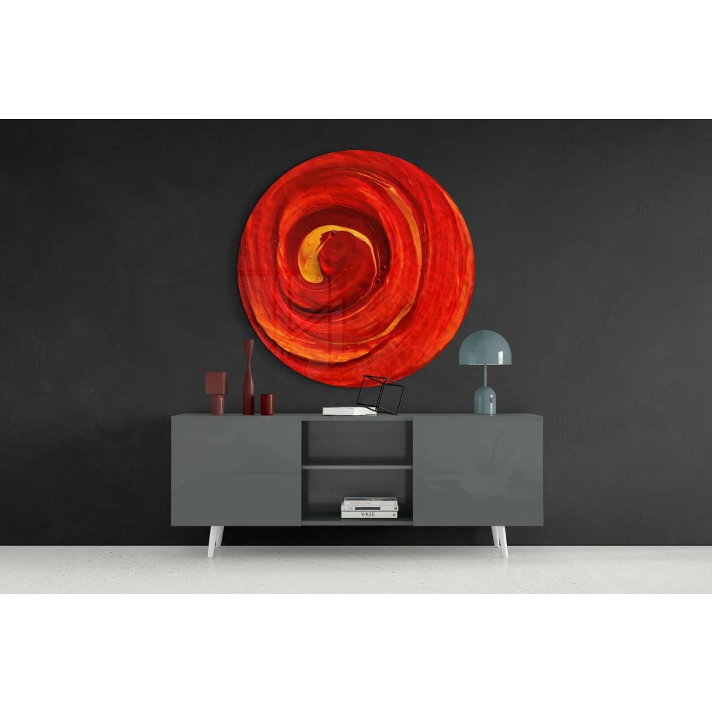 Fiery Spiral Tempered Glass Art with Golden Center | Contemporary Home Wall Art | vintageantiquesgifts.com