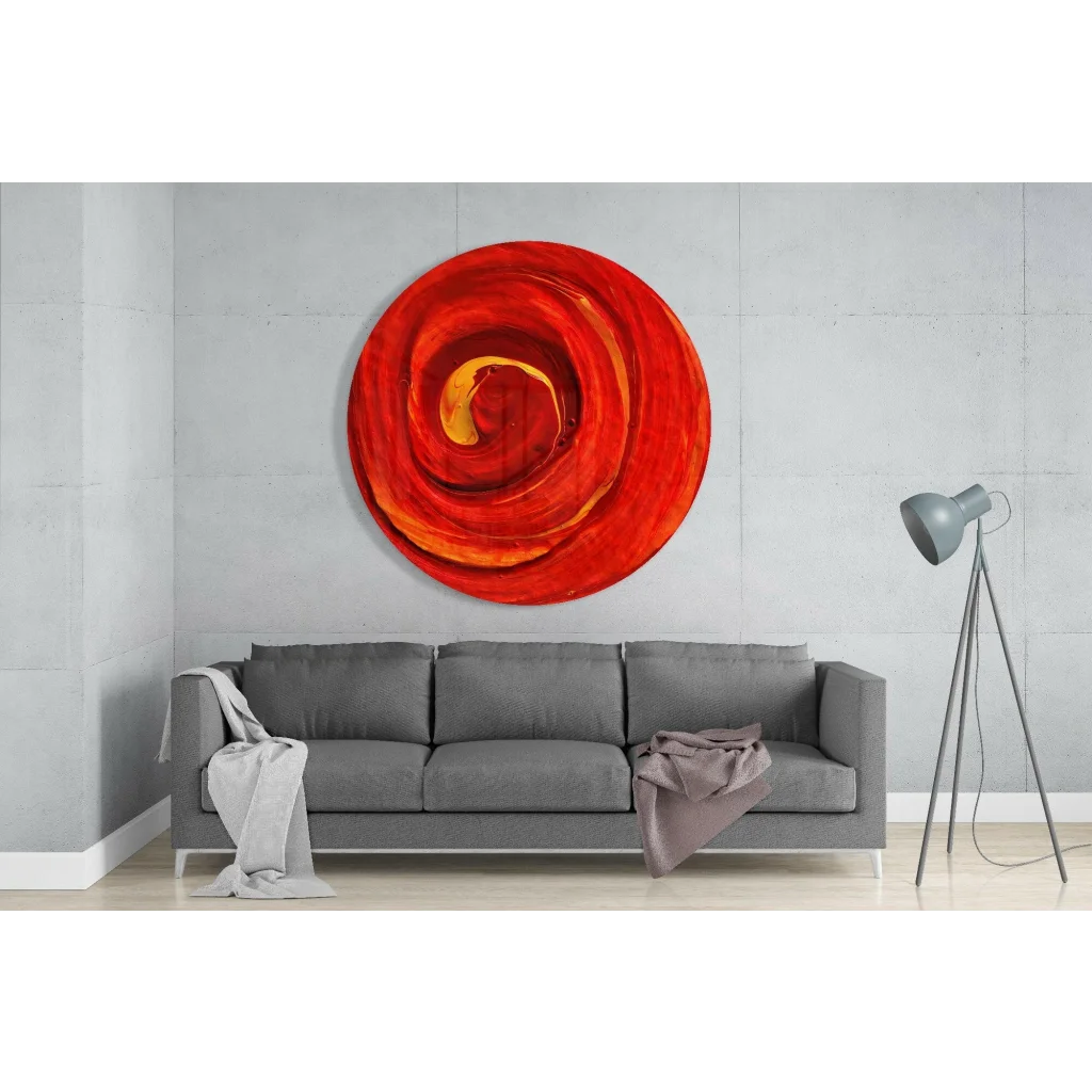 Fiery Spiral Tempered Glass Art with Golden Center | Glass Wall Art Print | vintageantiquesgifts.com