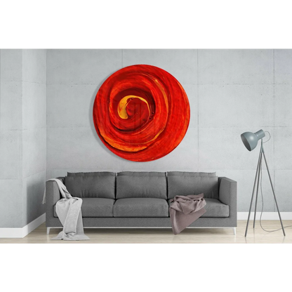 Fiery Spiral Tempered Glass Art with Golden Center | Glass Wall Art Print | vintageantiquesgifts.com