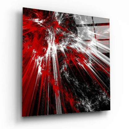 Explosive Red Abstract Glass Wall Art with Dynamic Streaks | Insigneart USA | vintageantiquesgifts.com