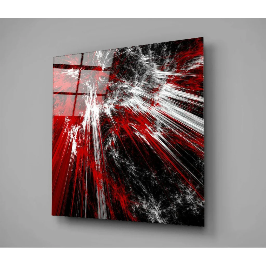 Explosive Red Abstract Glass Wall Art with Dynamic Streaks | Glass Wall Art Print | vintageantiquesgifts.com