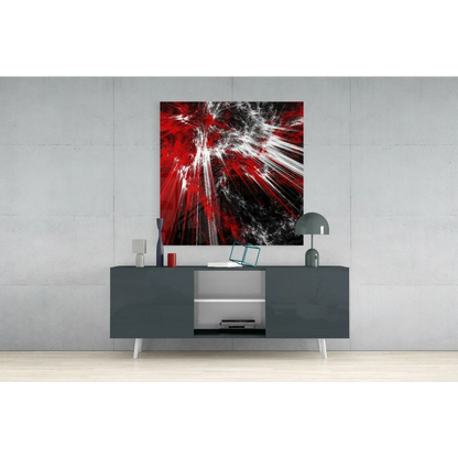 Explosive Red Abstract Glass Wall Art with Dynamic Streaks | Contemporary Home Wall Art | vintageantiquesgifts.com