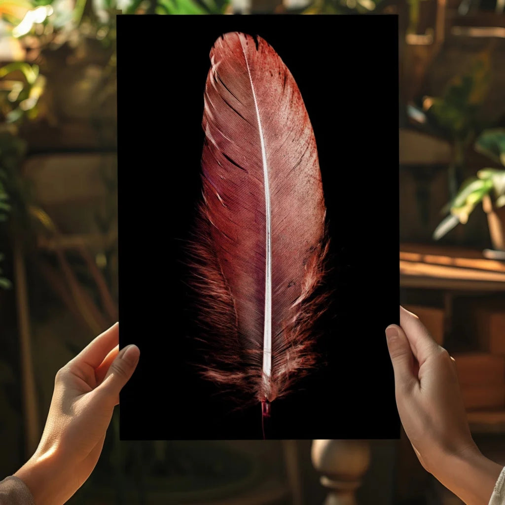 Striking crimson feather on insigne aluminum print