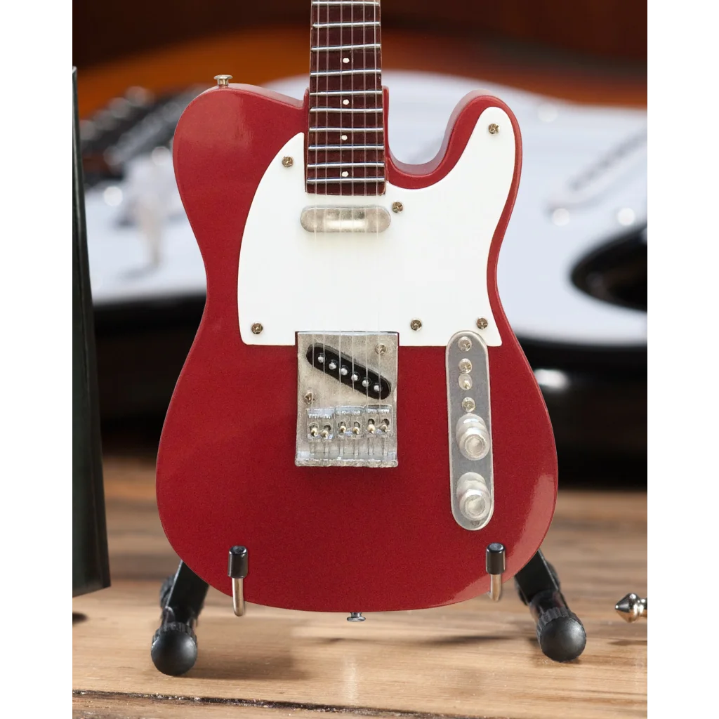 Red Fender Telecaster Mini Guitar with AXE HEAVEN Stand | Mini Guitar Replica Collectible | vintageantiquesgifts.com