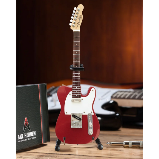 Red Fender Telecaster mini guitar on Axe Heaven adjustable A-Frame stand