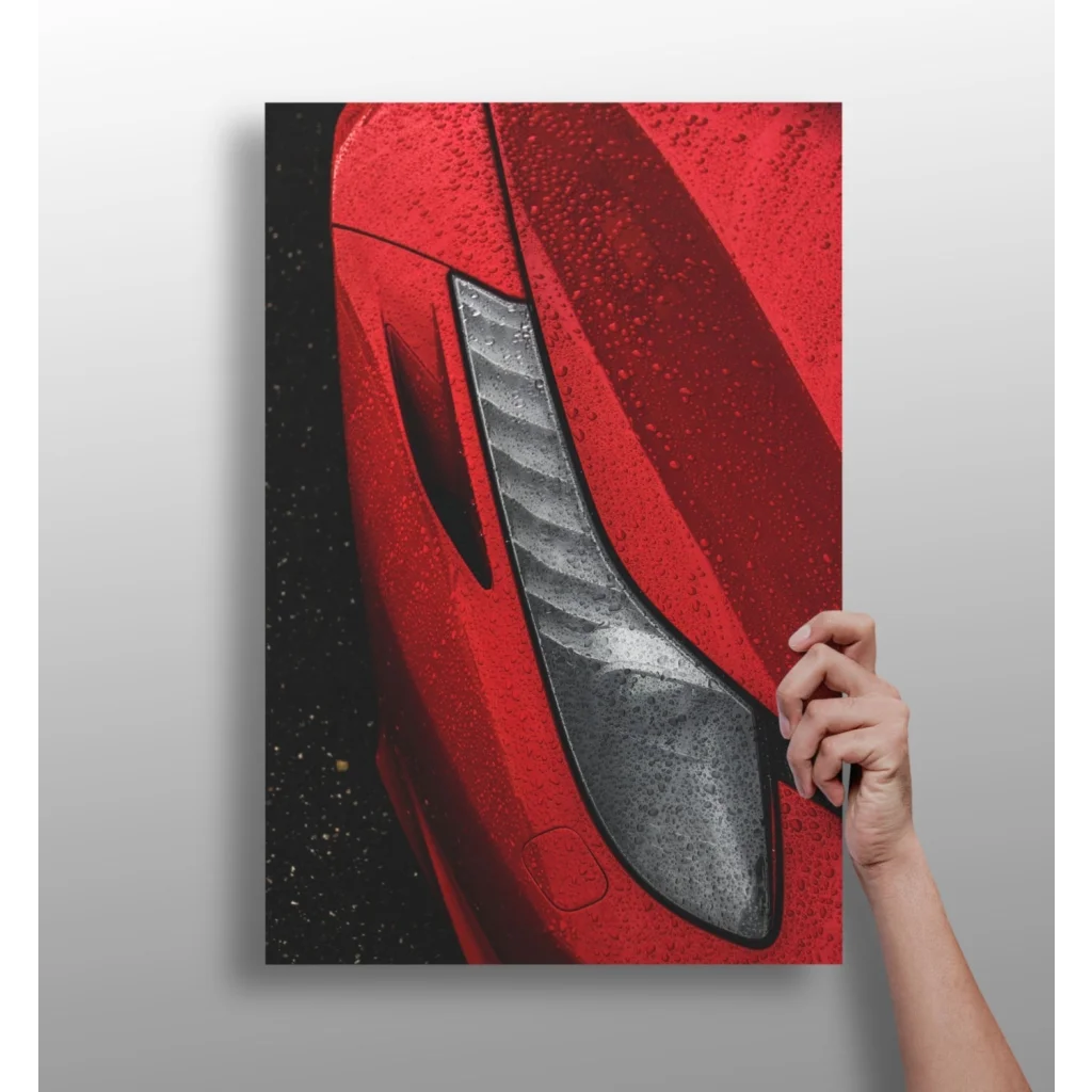 Red Ferrari canvas print with metallic carbon fiber accents