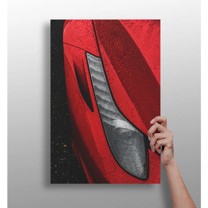 Red Ferrari canvas print with metallic carbon fiber accents
