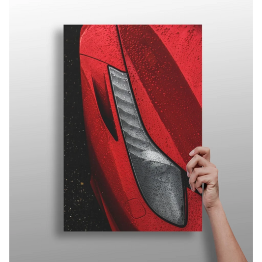 Red Ferrari canvas print with metallic carbon fiber accents