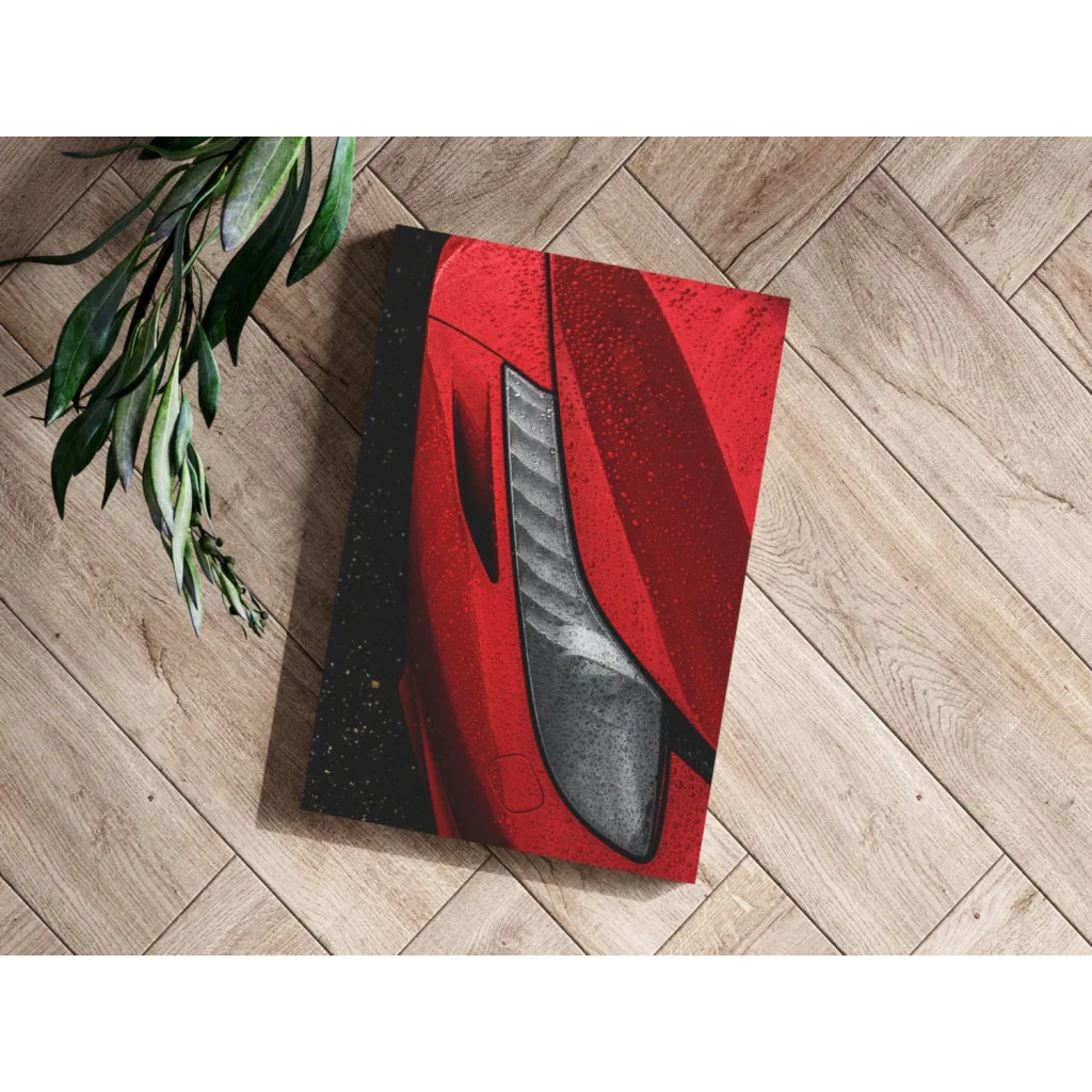 Red Ferrari canvas print with metallic carbon fiber accents