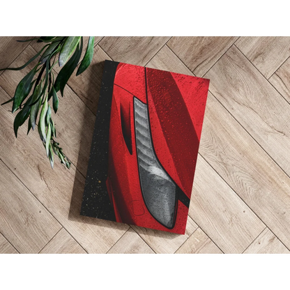 Red Ferrari canvas print with metallic carbon fiber accents