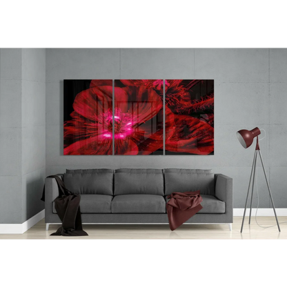 Stunning Red Poppy Glass Wall Art Three Panel Set | Modern Wall Art Decor | vintageantiquesgifts.com