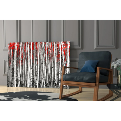 Stunning red birch forest canvas wall art print on wall