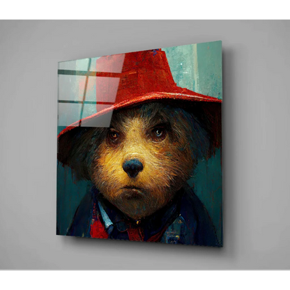 Red hat teddy bear glass wall art canvas print for home decor