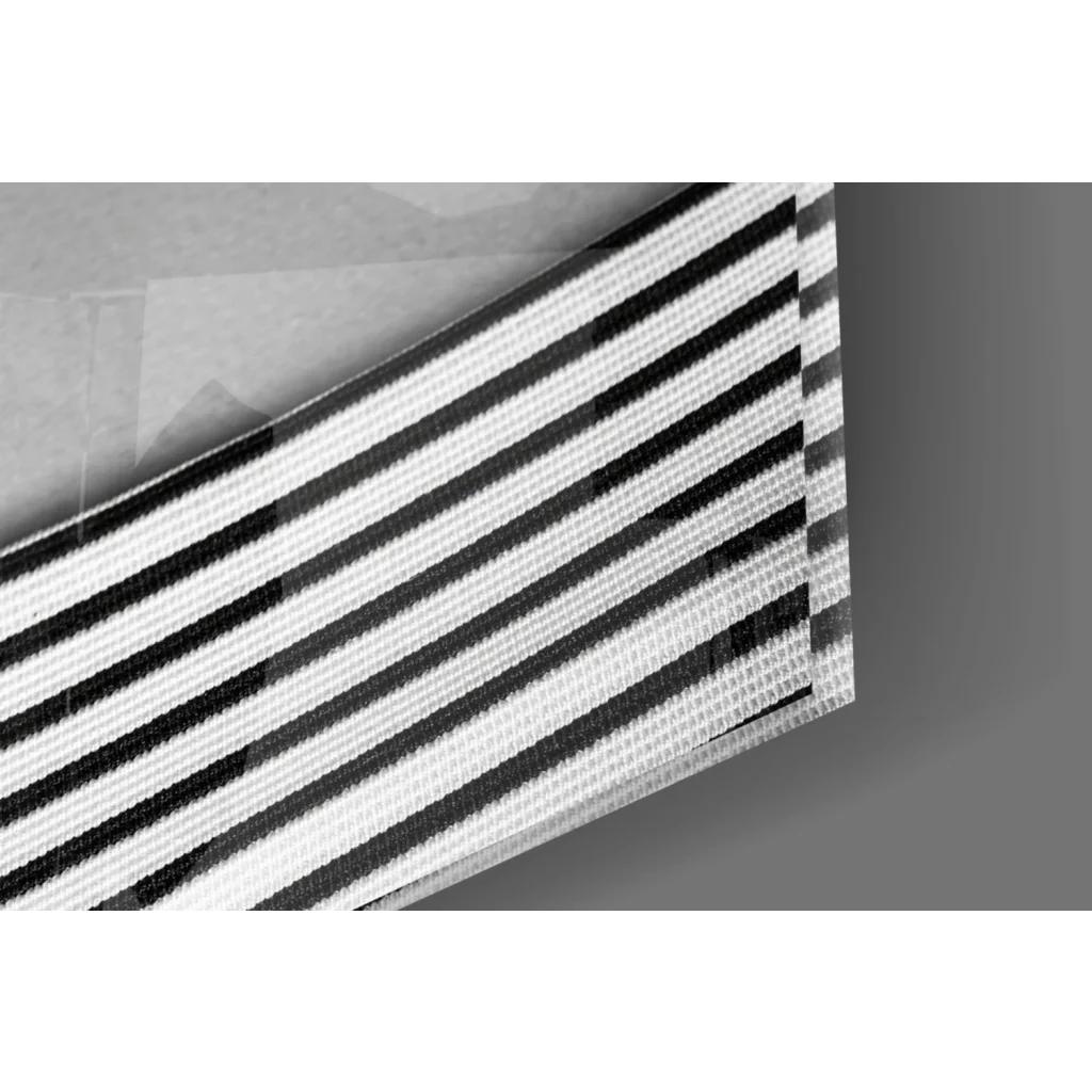 Black and white striped fabric in bold red lips glass wall art print