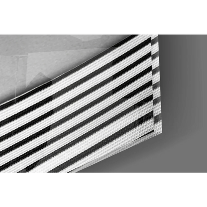 Black and white striped fabric in bold red lips glass wall art print