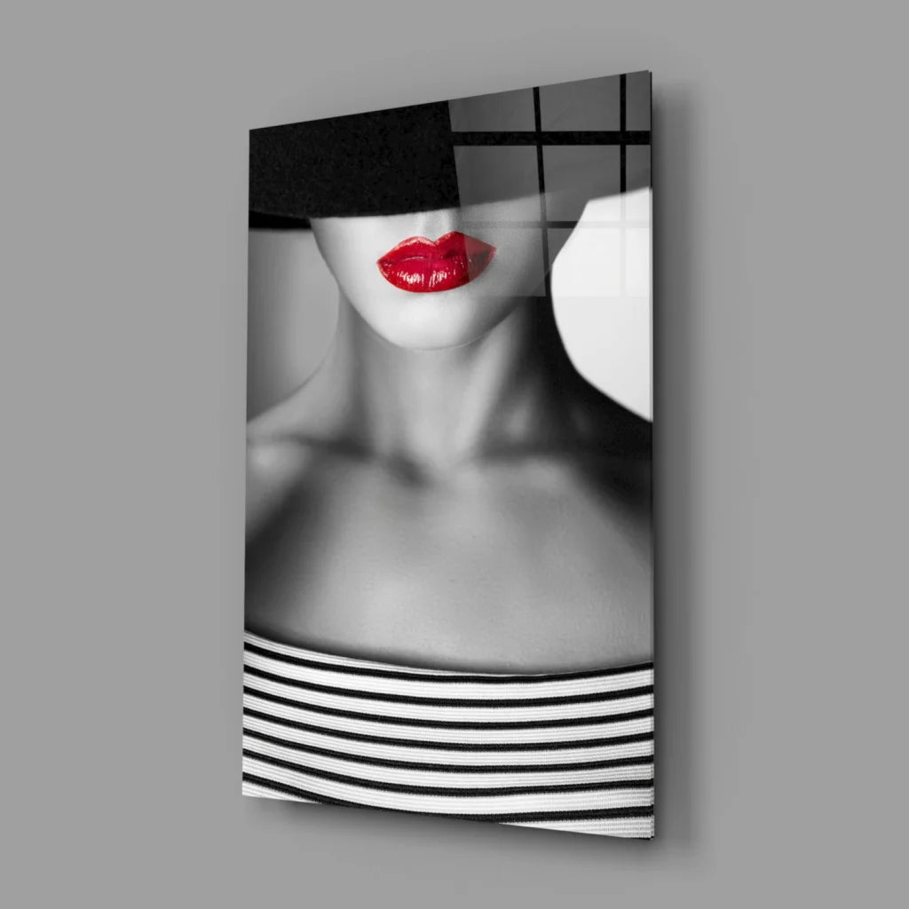 Bold red lips striped fashion glass wall art canvas print