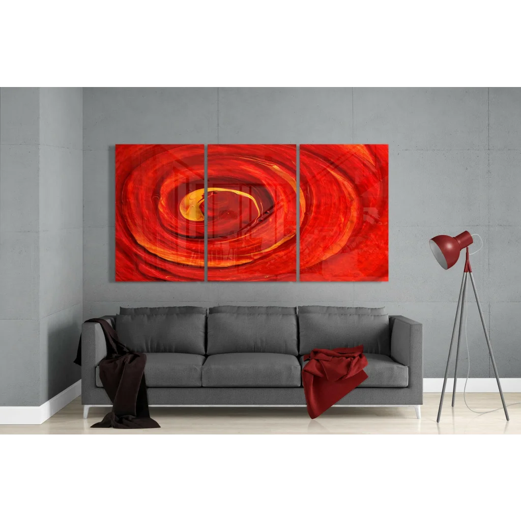 Fiery Red Orange Abstract Swirl Wall Art Three Panel Set | Modern Wall Art Decor | vintageantiquesgifts.com