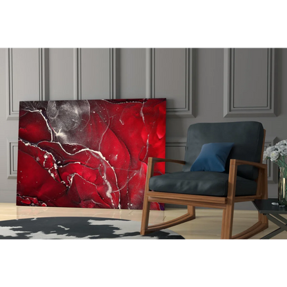 Vibrant red silver marbled glass wall art canvas