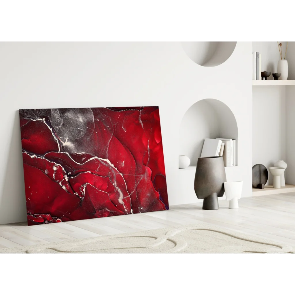 Stunning Red Silver Marbled Glass Wall Art Canvas | Modern Wall Art Decor | vintageantiquesgifts.com